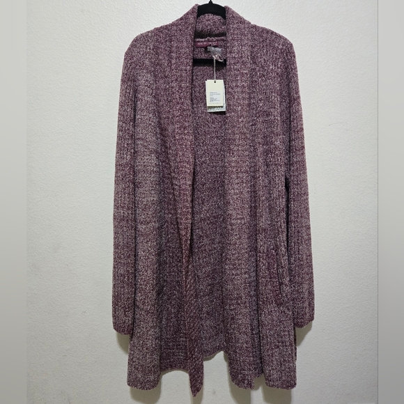 BAREFOOT DREAMS Cozychic Lite Montecito Cardigan Sweater Heathered Burgundy 1X - Picture 9 of 16